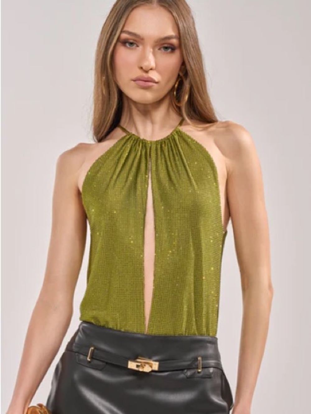 Rhinestone Green Halter bodysuit Camisole